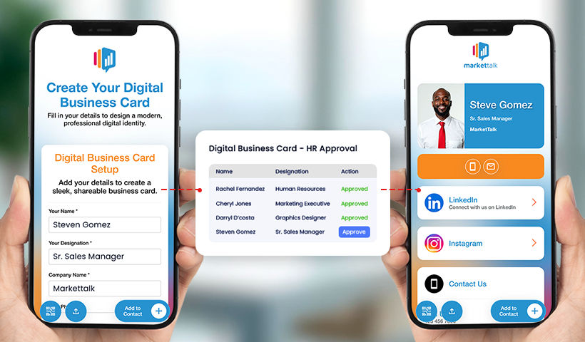 HR approval workflow for managing and approving employee digital business cards.