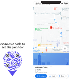 Página de visualización de muestra de código QR de Google Maps con código QR de demostración