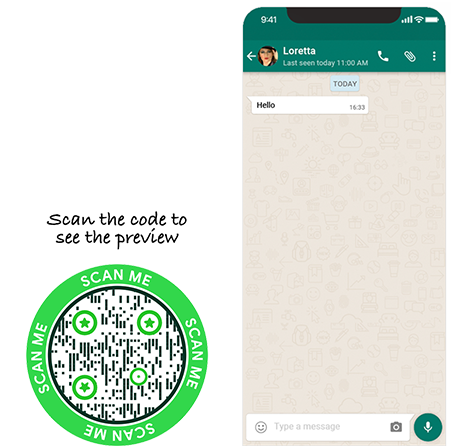 WhatsApp QR-koodin esimerkkinäyttösivu, jossa on demo QR-koodi