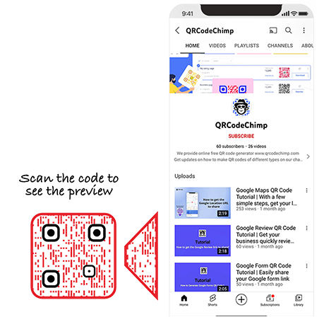 Esempio di pagina di visualizzazione del codice QR di Youtube con codice QR demo