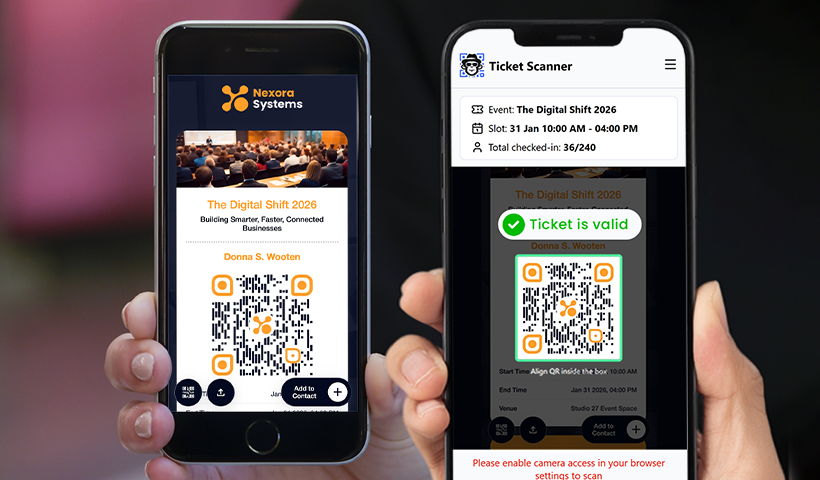 Event staff scanning QR code ticket with QRCodeChimp validator app