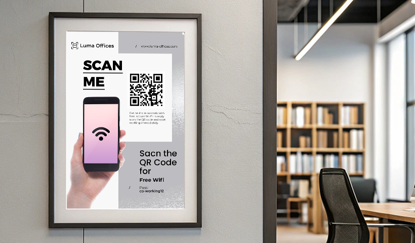 Office poster with QR code for seamless Wi-Fi access